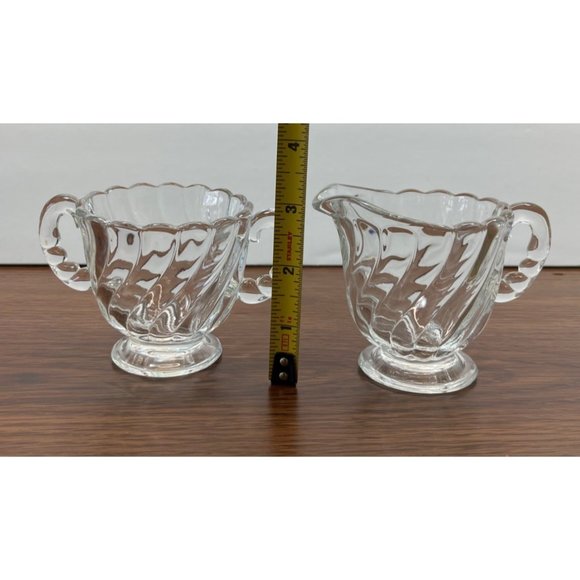 Fostoria Glass Colony Optic Swirl Cream and Sugar Serving Set Vintage Clear - Picture 4 of 10